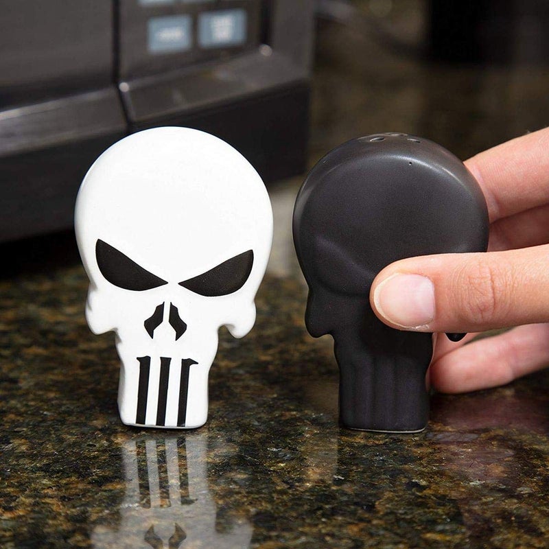 Seven20 Marvel Punisher Ceramic Salt and Pepper Shakers - Black and White Punisher Skull Logo Design - 3"h - Image 3